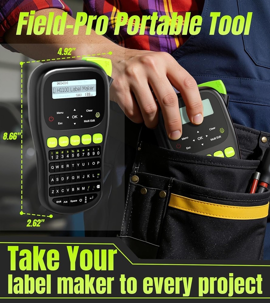 Versatile H1100 Label Maker - Lightweight with 4 Tapes & Multiple Label Sizes