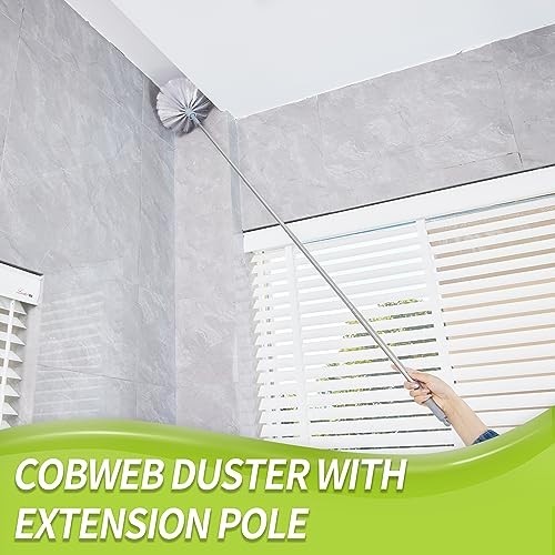 Cobweb Duster with Extension Pole & Microfiber Brush - Ceiling Cleaning Kit 100"