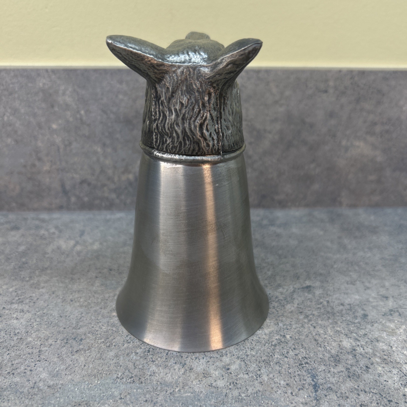 Vtg Large Fox Pewter Head Stirrup Cup 5”