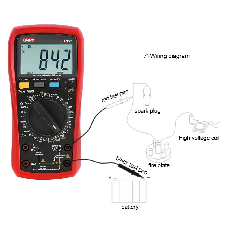 UNI-T Digital Automotive Multimeter mS PULSE Tach Dwell Temp RPM Battery Tester