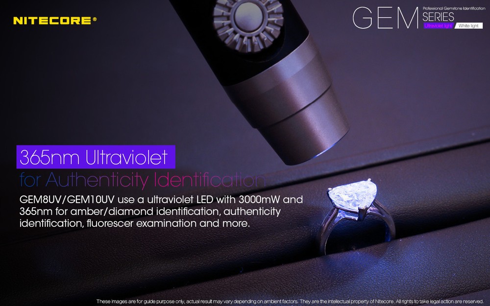 Nitcore GEM10UV GEM IDENTIFICATION Flashlight w/NL183 Battery + UM10 Charger