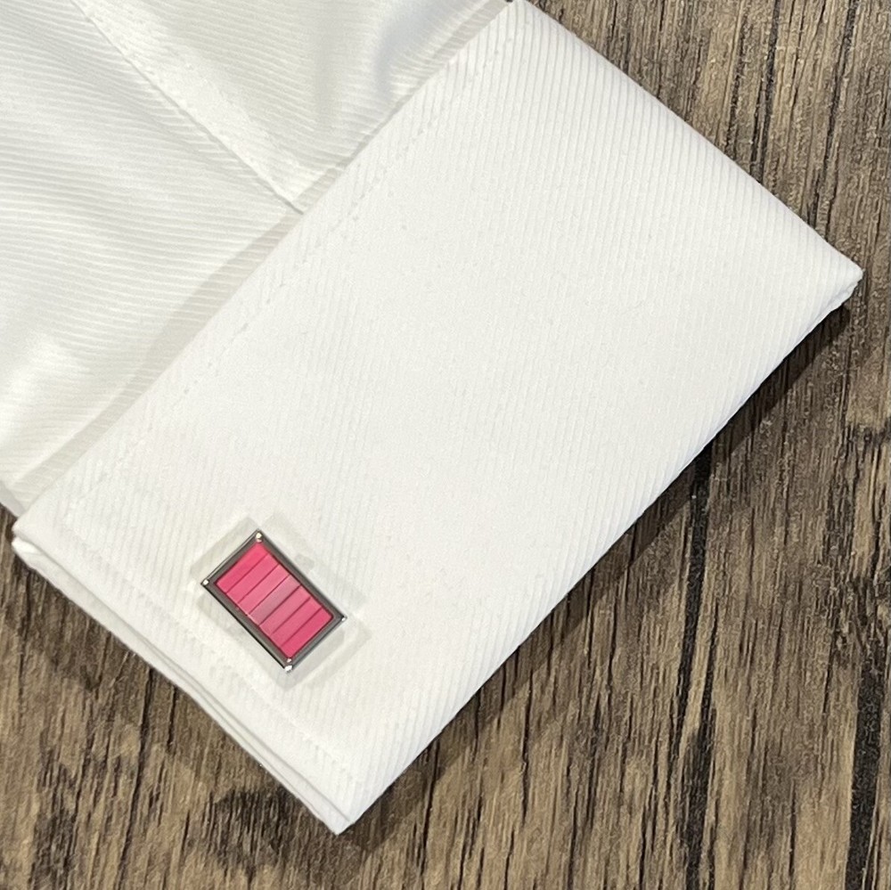 Translucent Pink Rectangular Cufflinks For Men Birthday Wedding Gift In Box