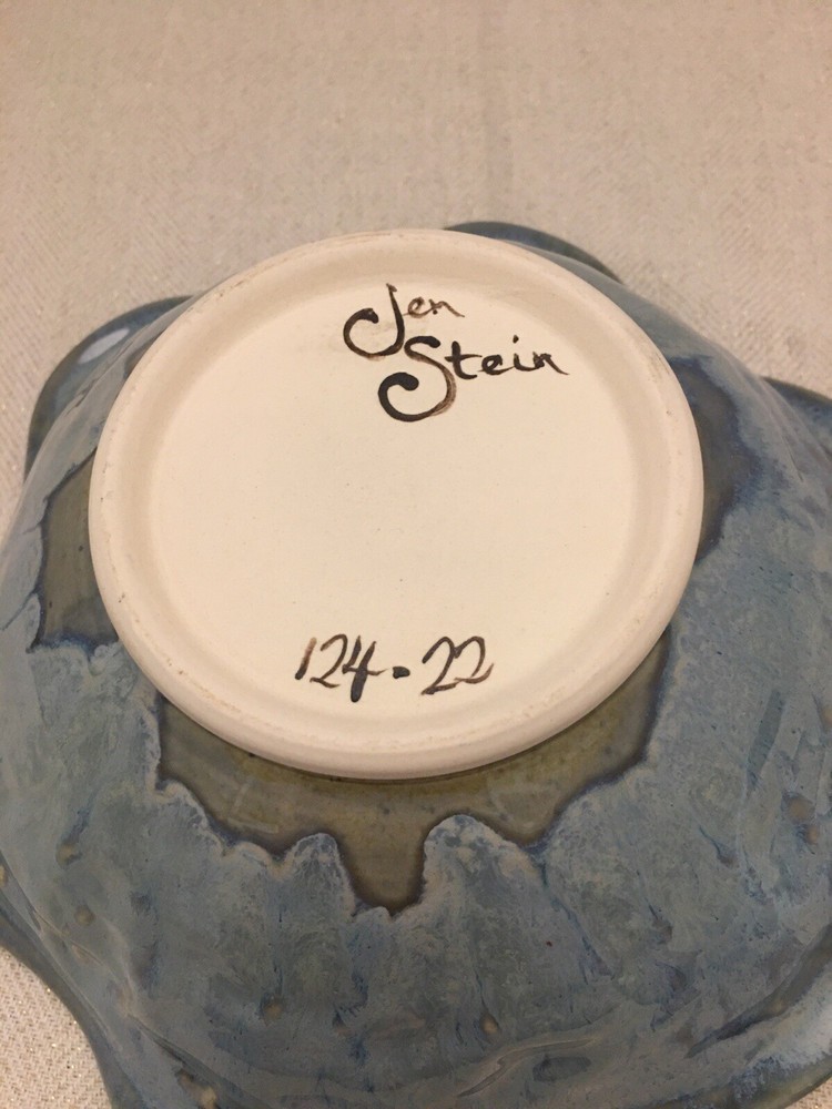 Jen Stein Art Pottery Bowl Decor Piece Chickadee Pattern