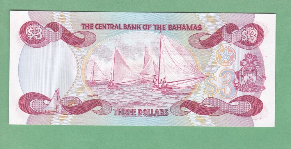 Bahamas 3 Dollar Note P-44a UNCIRCULATED