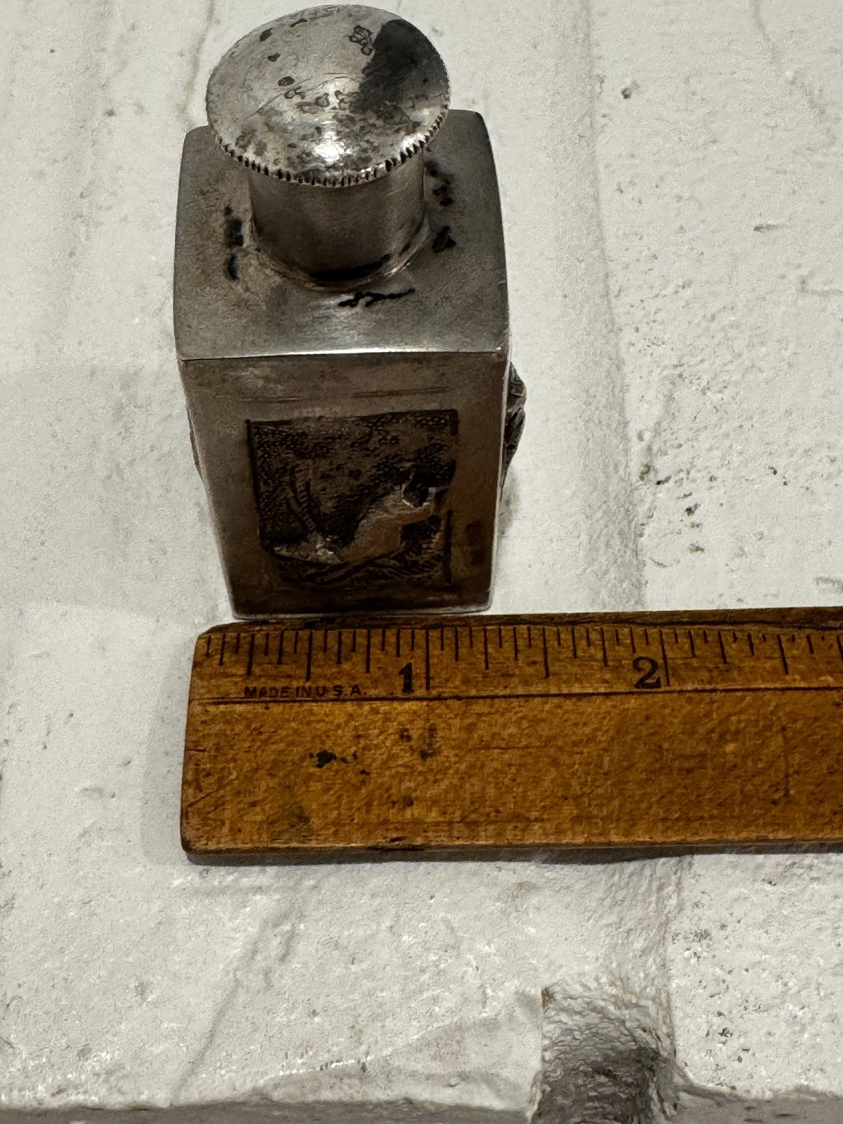 Silver Plate Tea Caddy with Animals no markings