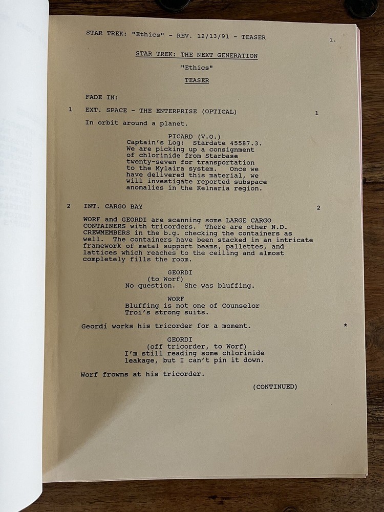 Star Trek: The Next Generation - 'Ethics' Original Final Draft Script (1991)