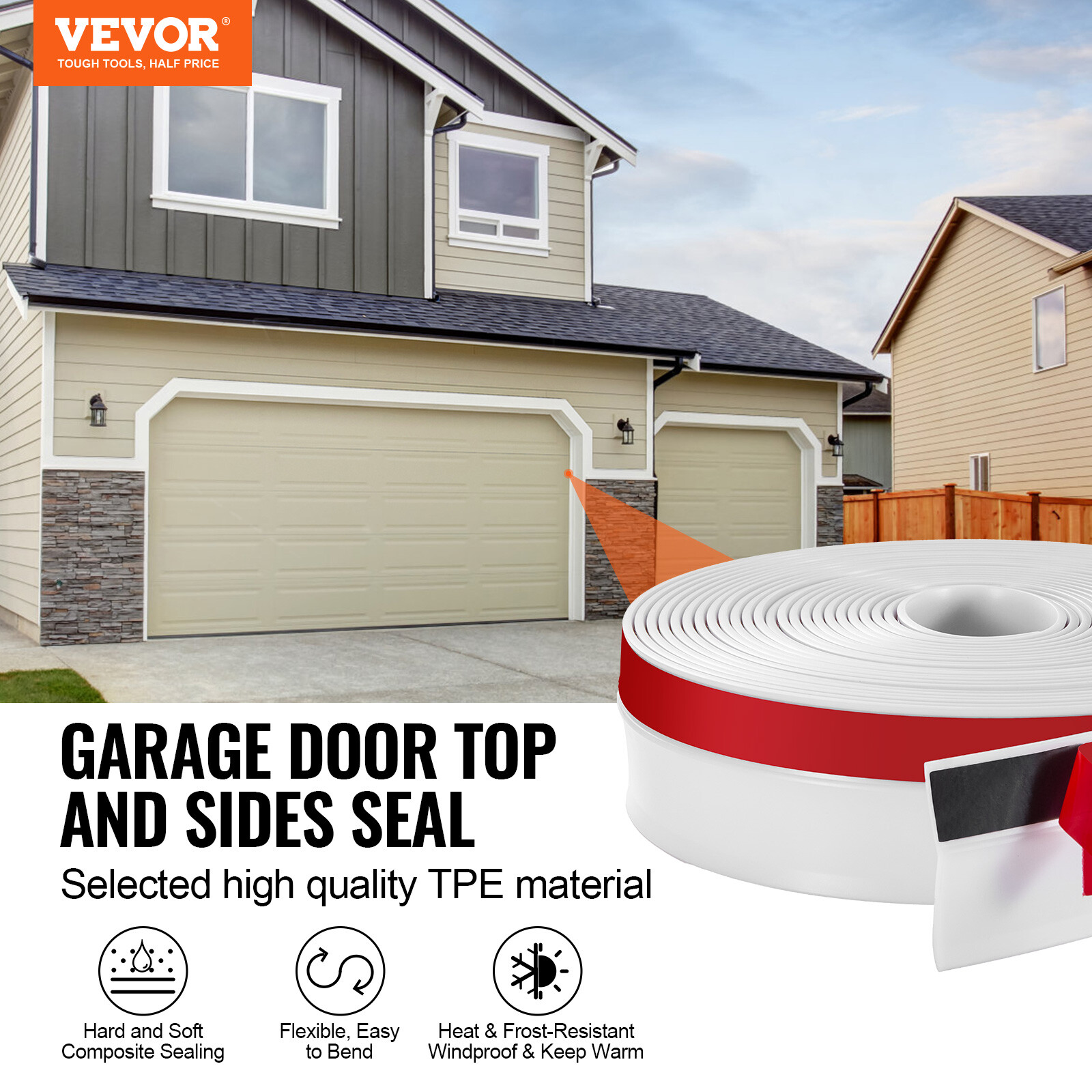 Garage Door Top and Sides Seal Strip 34 FT Universal Weather Stripping