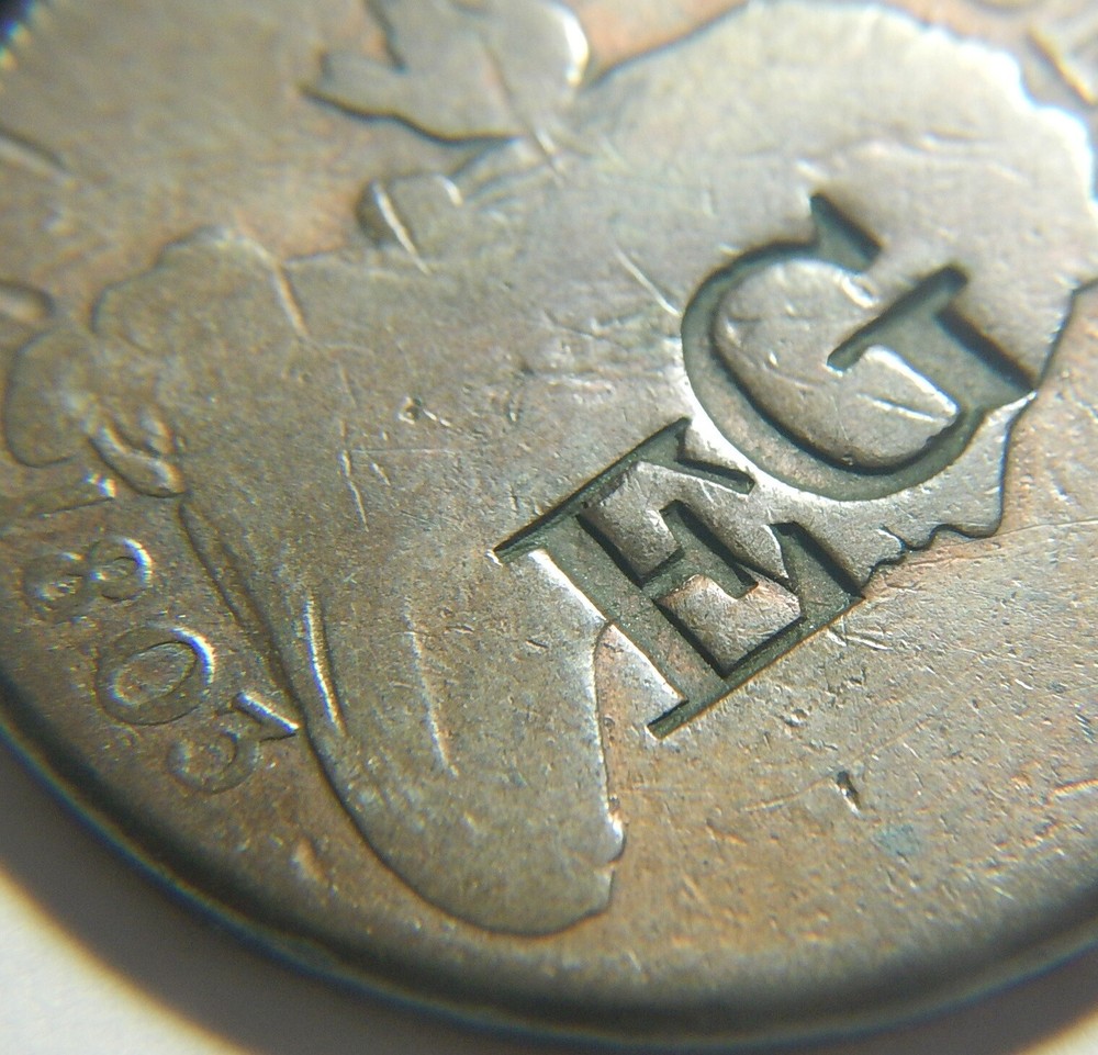 Large cent/penny 1803 counterstamp EG