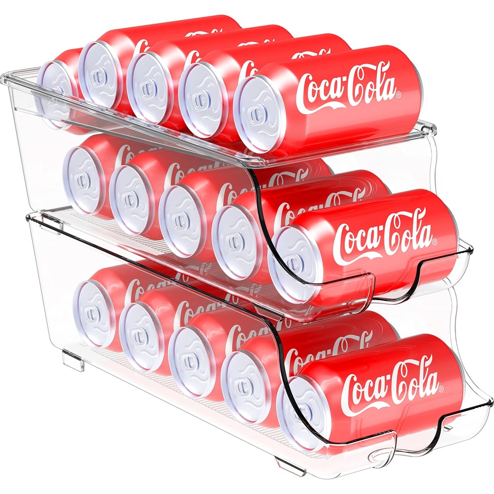 2-Tier Automatic Rolling Pop Can Organizer Storage Container Dispenser, 2 Pack