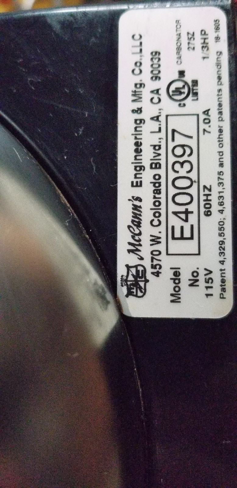 McCann E400397 Big Mac Carbonator Soda Fountain Pump 41568 Beverage System CO2 1