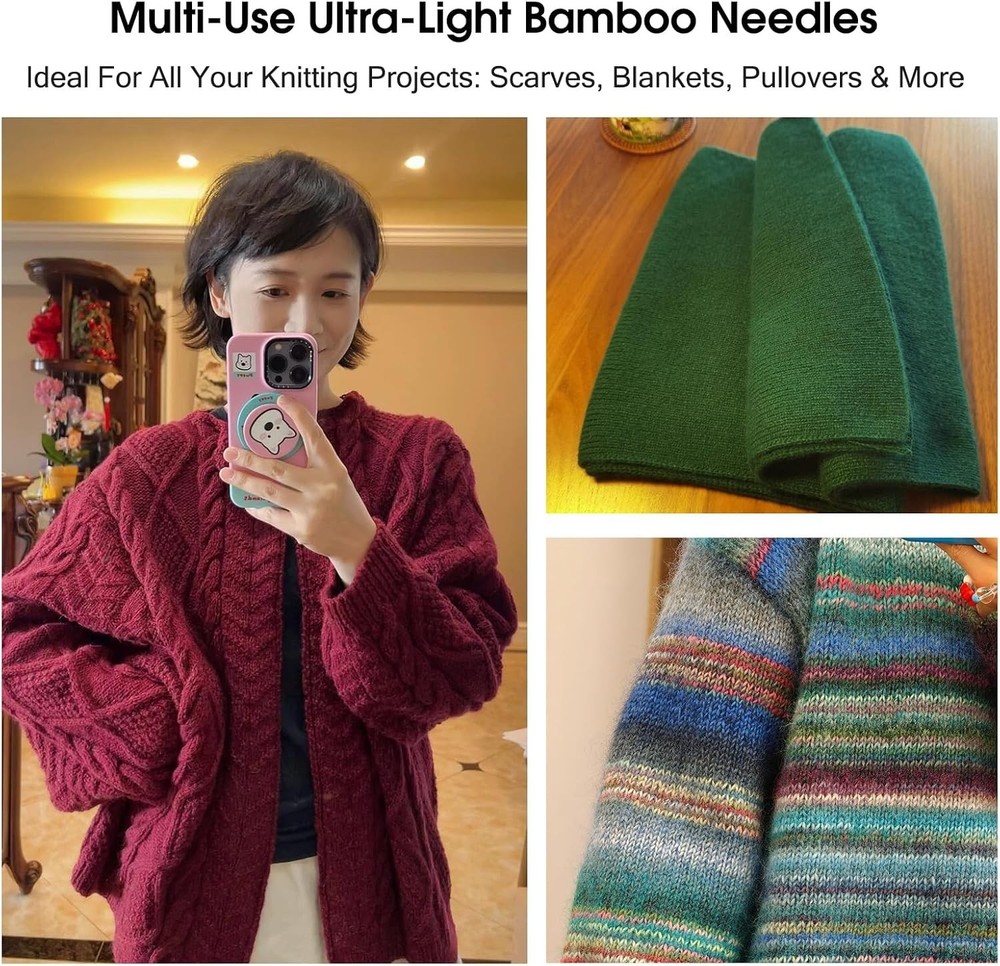 Bamboo Knitting Needles Set, 5-Inch Interchangeable Circular Knitting Needles...