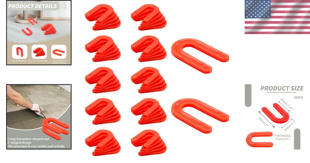 Efficient 50 Pack Red U-Shaped Tile Spacers - 1/8 Inch for Seamless Alignment