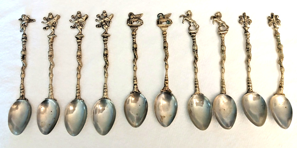 set of 10 souvenir spoons made  in Italy and purchased in Florence Italy 1953