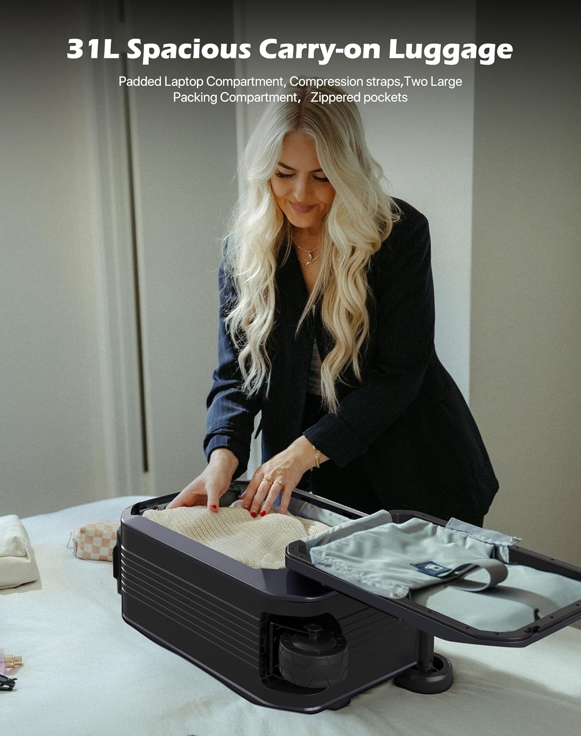 20" ELECTRIC SMART RIDEABLE SUITCASE 31L LUGGAGE SCOOTER FOR TRAVEL APP CONTROL~