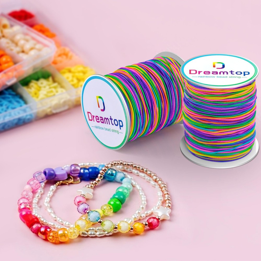 Dreamtop 1mm Stretchy Bracelet String, 100 Meters Rainbow Bead String