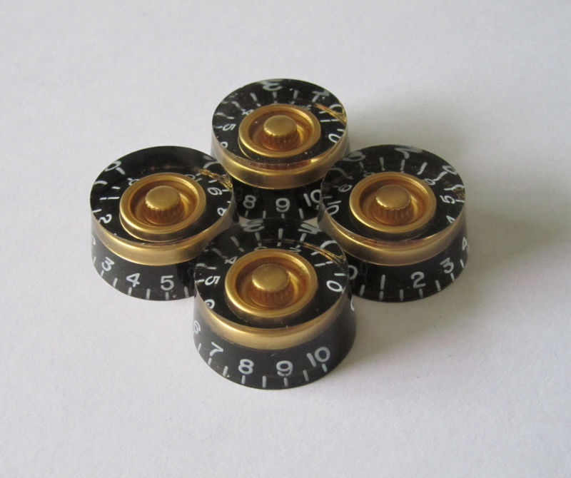 KAISH 4x LP Custom Control Knobs Speed Dial Knobs Black w/ Gold fits Les Paul