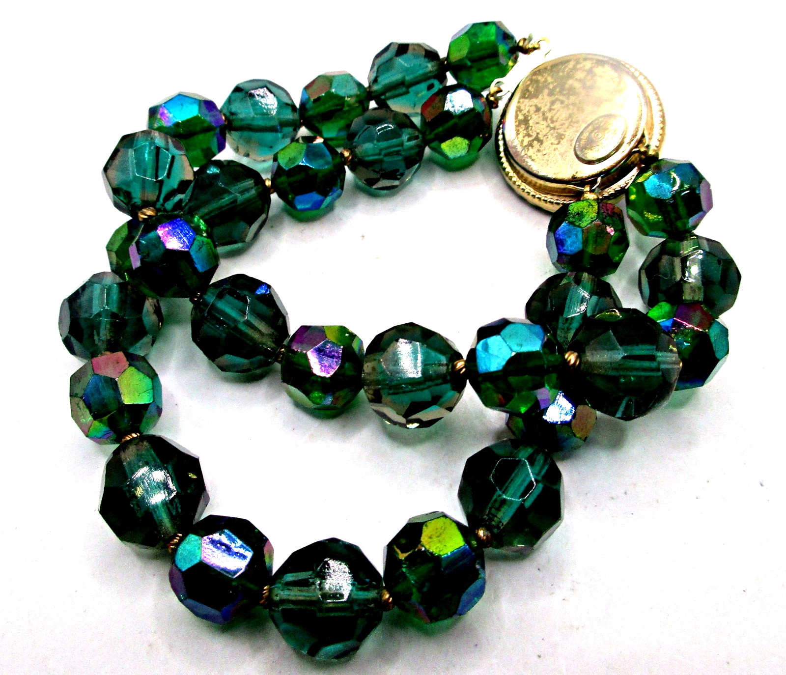 Vintage 50s Signed Hattie Carnegie Green Aurora Borealis AB Crystals Bracelet