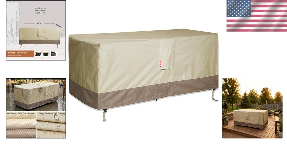 Heavy Duty 58" x 28" Rectangular Fire Pit Cover - Weather Resistant & Secure Fit