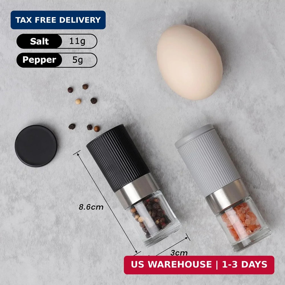 Mini Salt and Pepper Grinder Set, Small Tiny Adjustable Coarseness Ceramic Salt