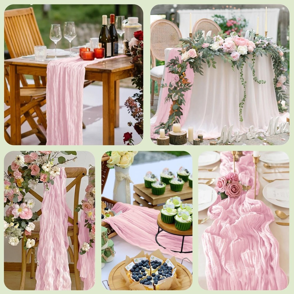 12Pack Pink Cheesecloth Table Runner 10FT Boho Gauze Spring Easter Cheese Clo...