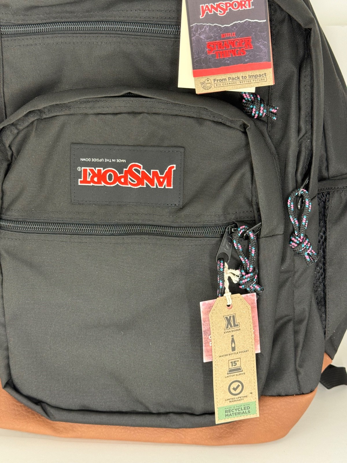 NWT JanSport Backpack Stranger Things Mike's Upside Down Black Backpack 34L XL
