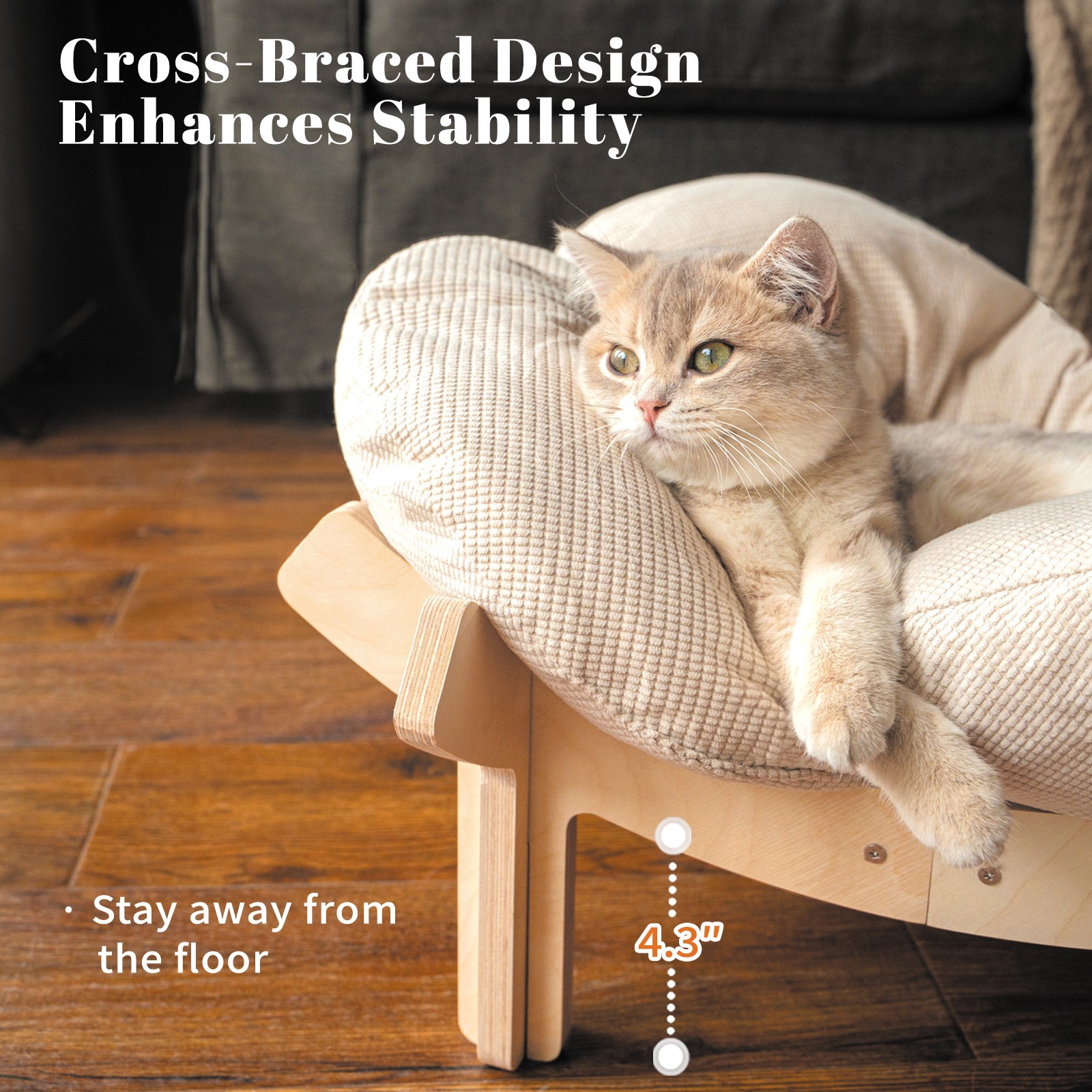 Elevated Cat Bed with Cushion, Wooden Cat Couch Sofa for Indoor