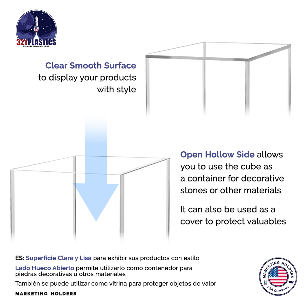 12" Clear Display Box Riser Acrylic Retail with One Open Side Square