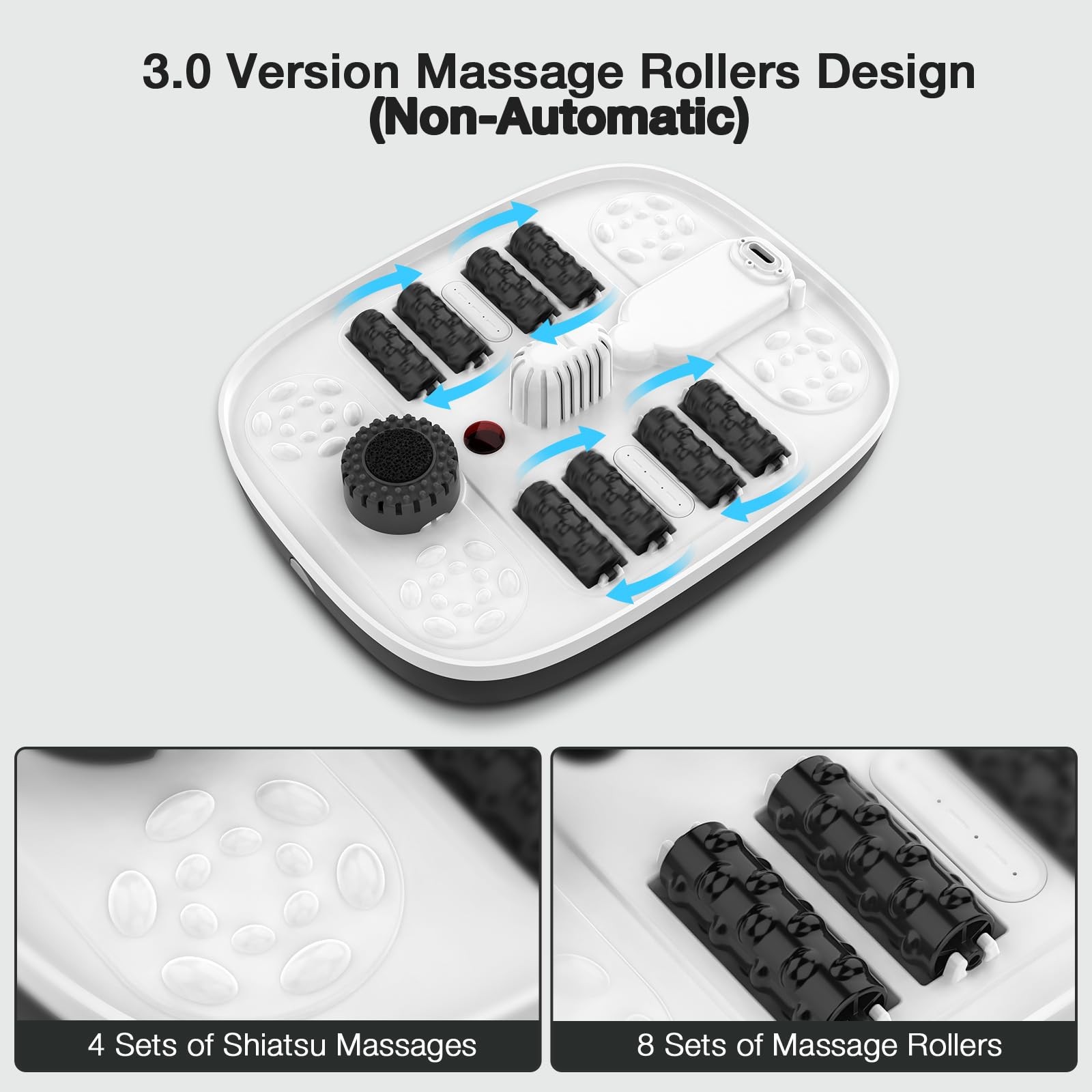 Collapsible Foot Spa with Heat Bubble Red Light & Shiatsu Rollers Black