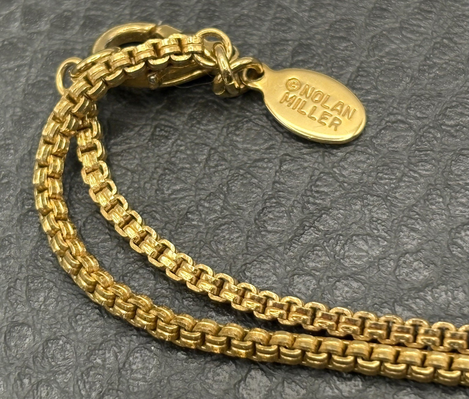 Nolan Miller Signed Gold Tone Chain Necklace PSCO 80s Rhinestone Crystal Cross