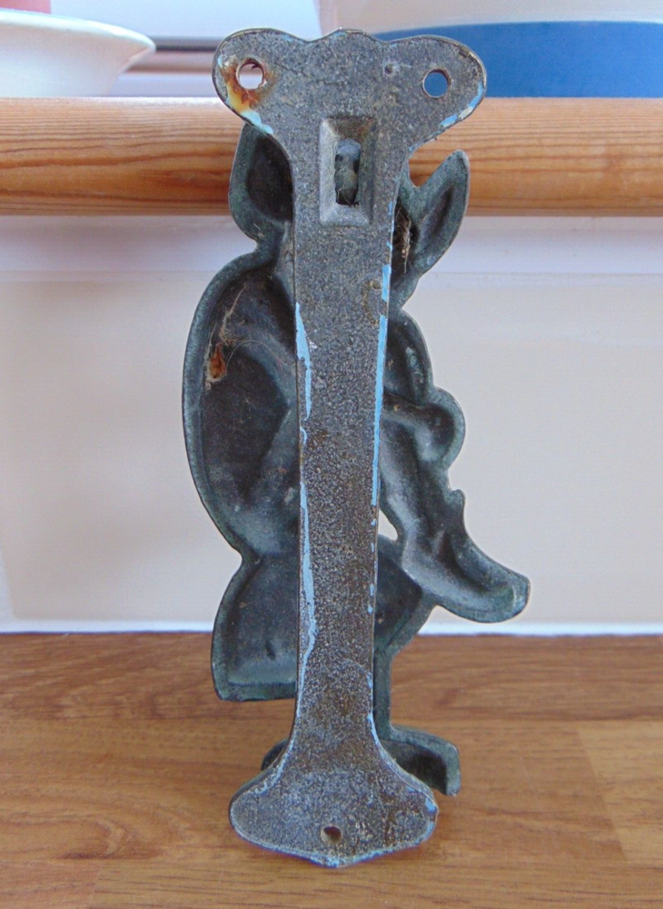 VINTAGE BRASS CORNISH PIXIE / IMP ON MUSHROOM DOOR KNOCKER