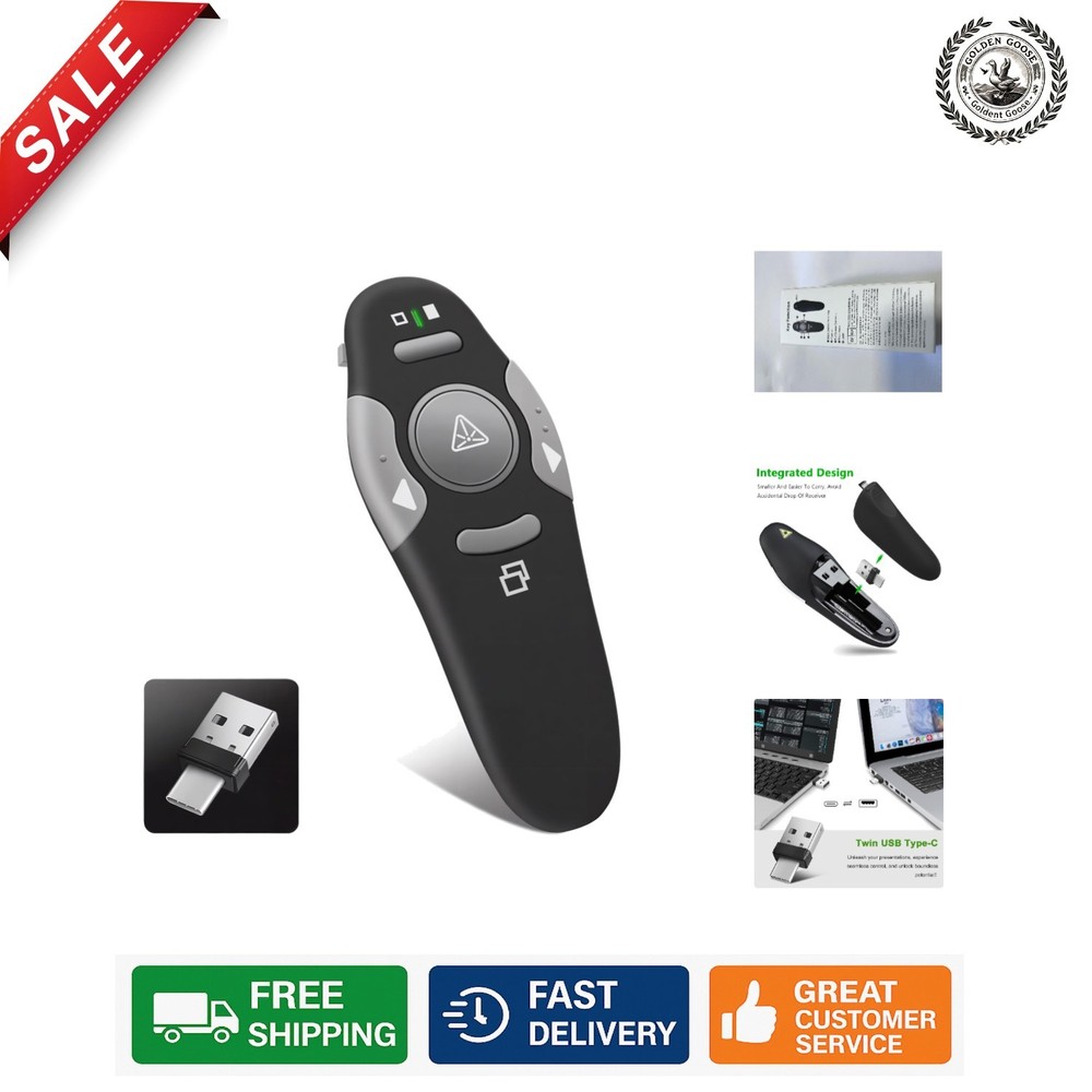 Ergonomic Wireless Presentation Clicker with USB Type C & USB-A Connectivity