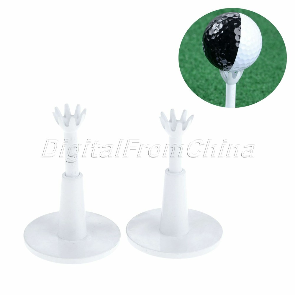 White Practice Golf Range Tees Adjustable Height Range from 2.08-2.88" 2Pc/Set