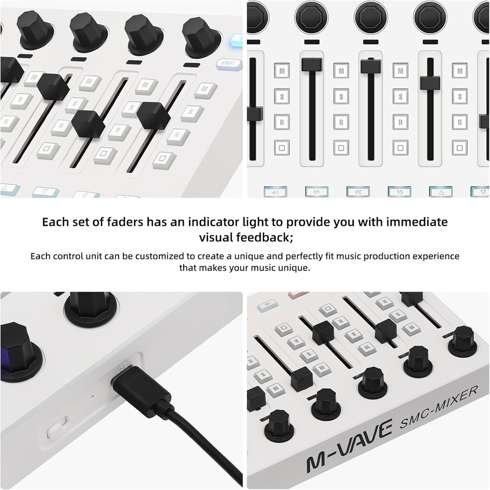 M-WAVE Wireless MIDI Controller - Bluetooth USB MIDI Mixer with 8 Knobs