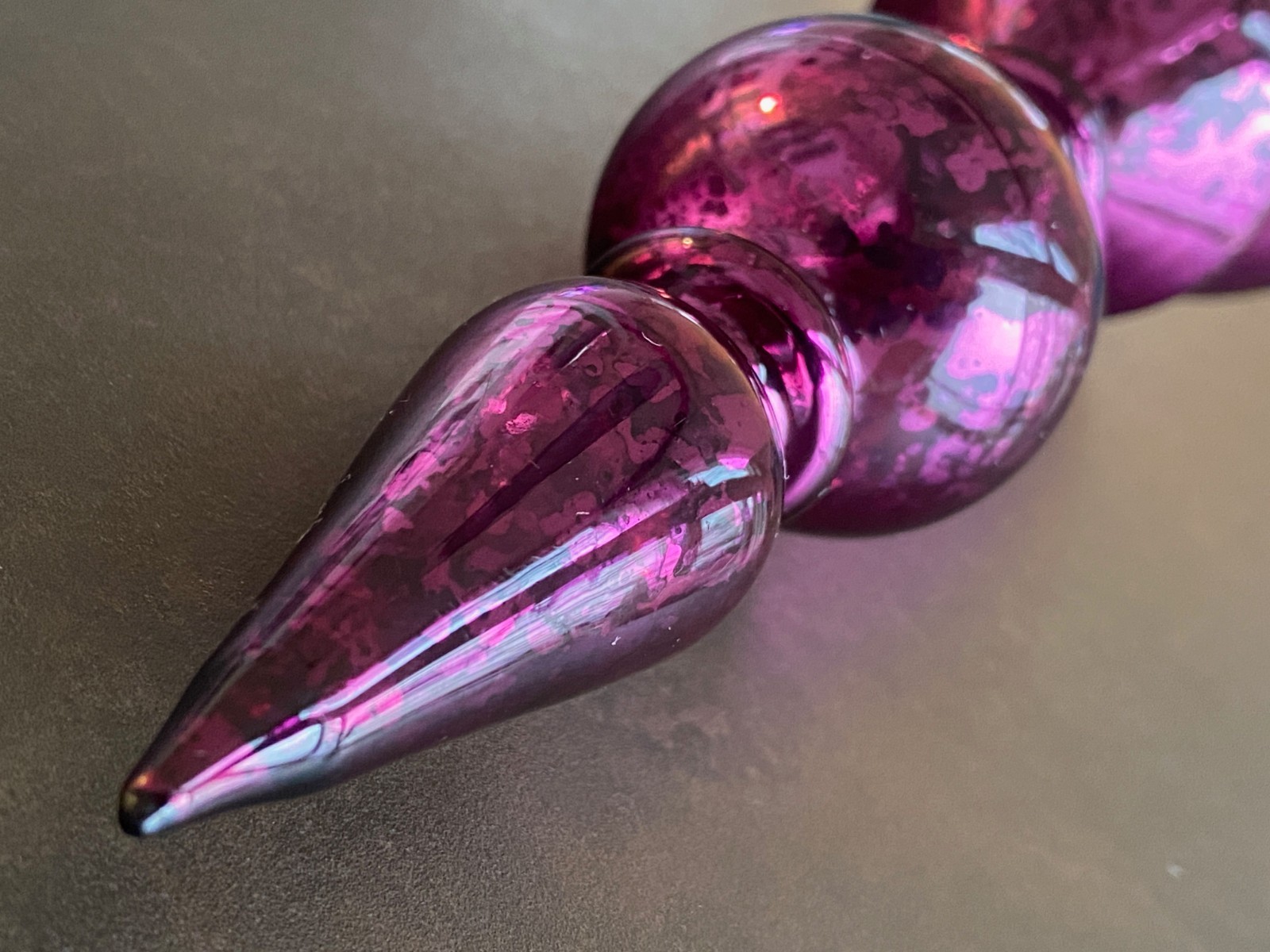 Large 11.5" Purple Mercury Glass Finial Ornament Hand Blown w/ Hand Formed Loop