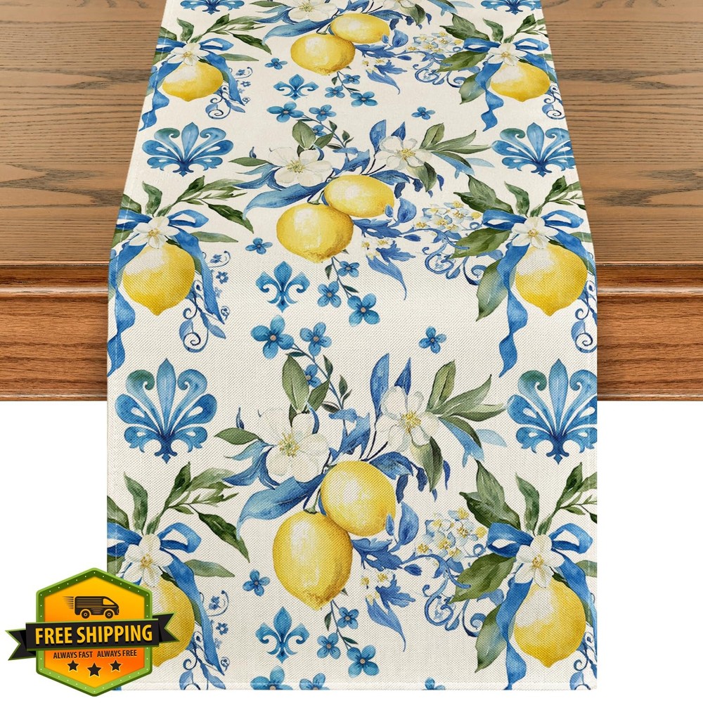 Artoid Mode 13x72 Blue Lemon Iris Table Runner Summer Spring