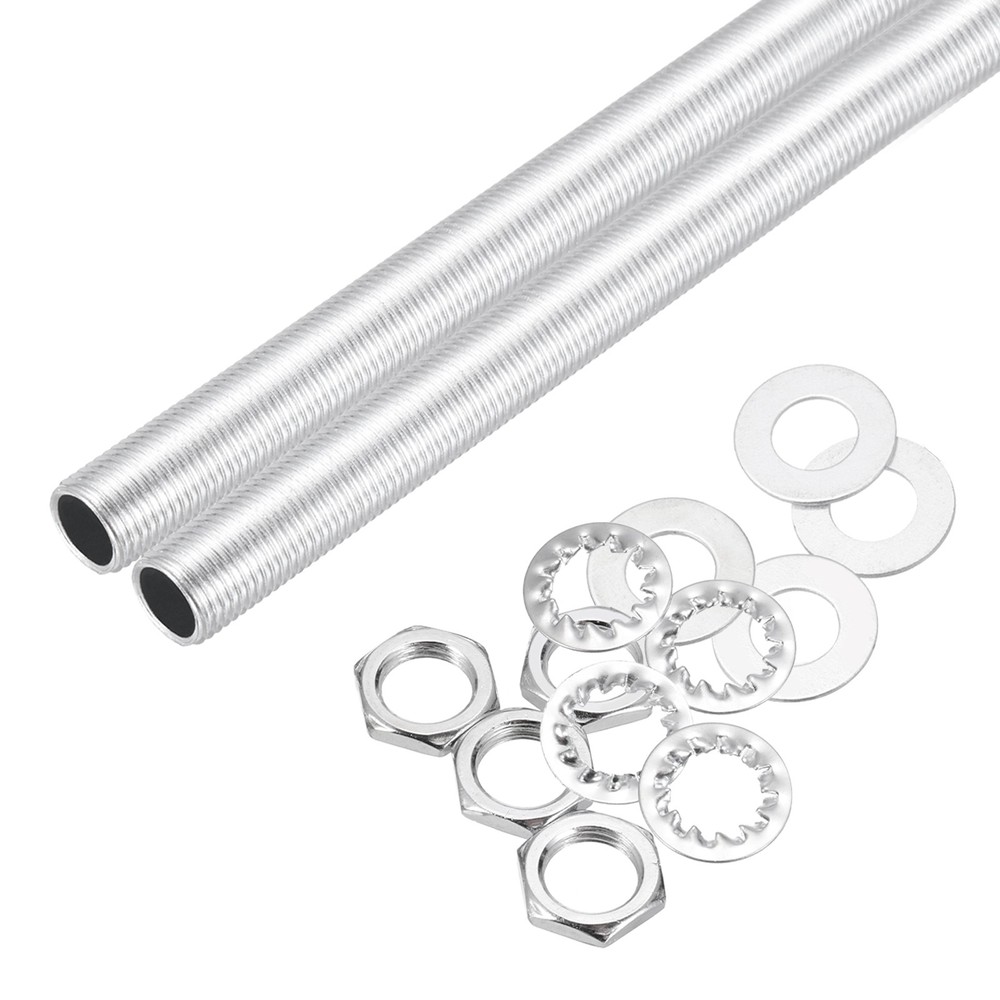 14Pcs 16.5" M10 Lamp Pipe Kit with Lock Nuts Washers for Assembly, Silver