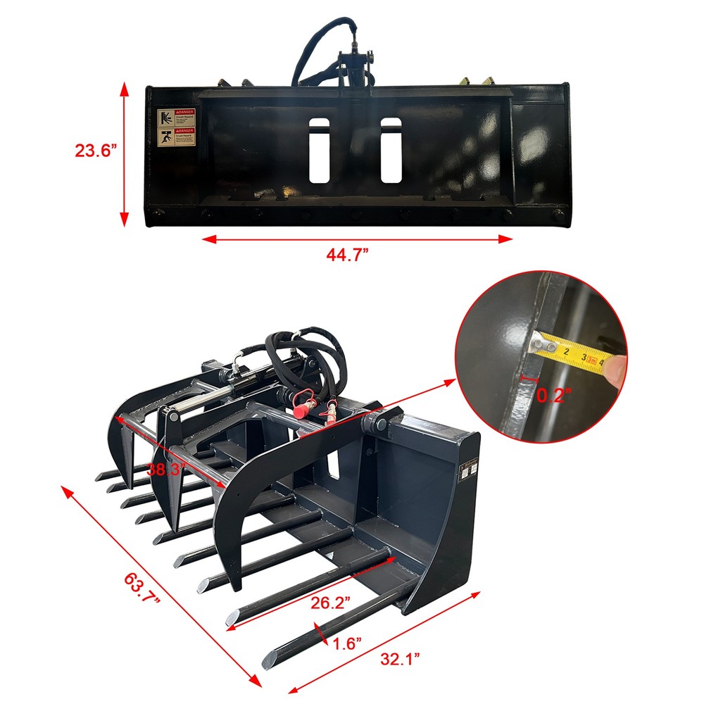 Wolverine Skid Steer Hydraulic Fork Root Grapple Attachment Grab 63" Long