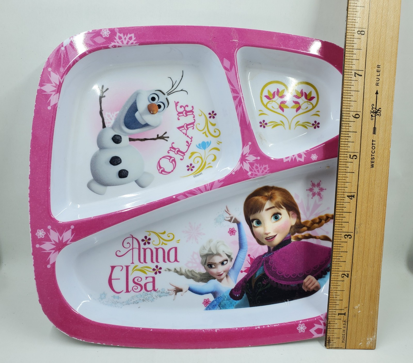 Zak! Designs Disney Frozen Anna Elsa Olaf Kids Melamine Divided Plate 9" X 8"