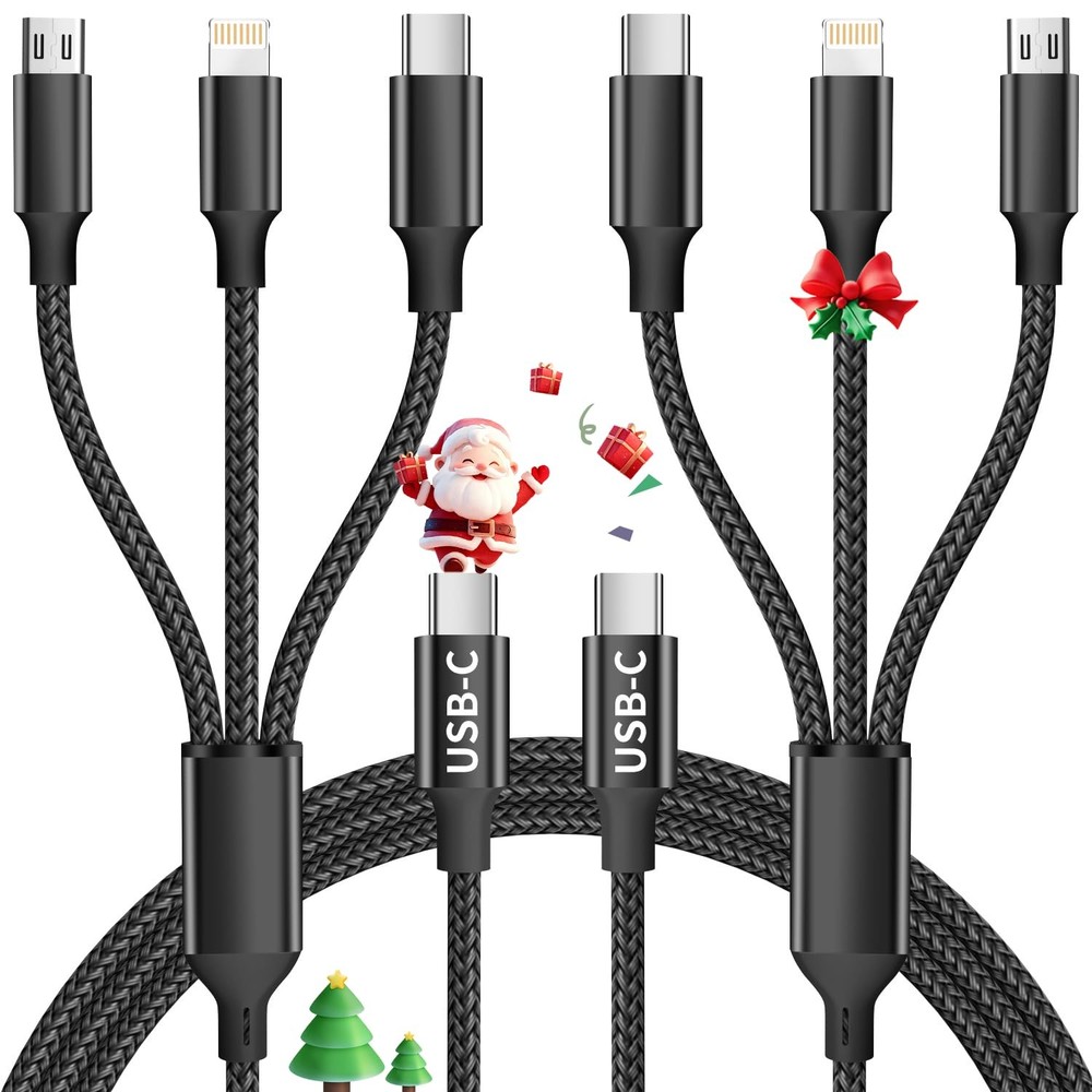 Travel Essentials,Dual Type-C 3 in 1 Multi Charging Cable, 4 FT 4FT, Black