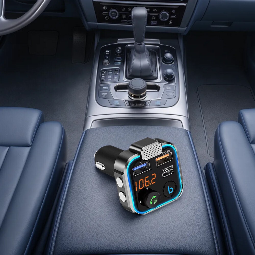 BT 5.0 FM Transmitter Type-C PD 30W QC3.0 Fast Charger MP3 Audio Player Car Kit