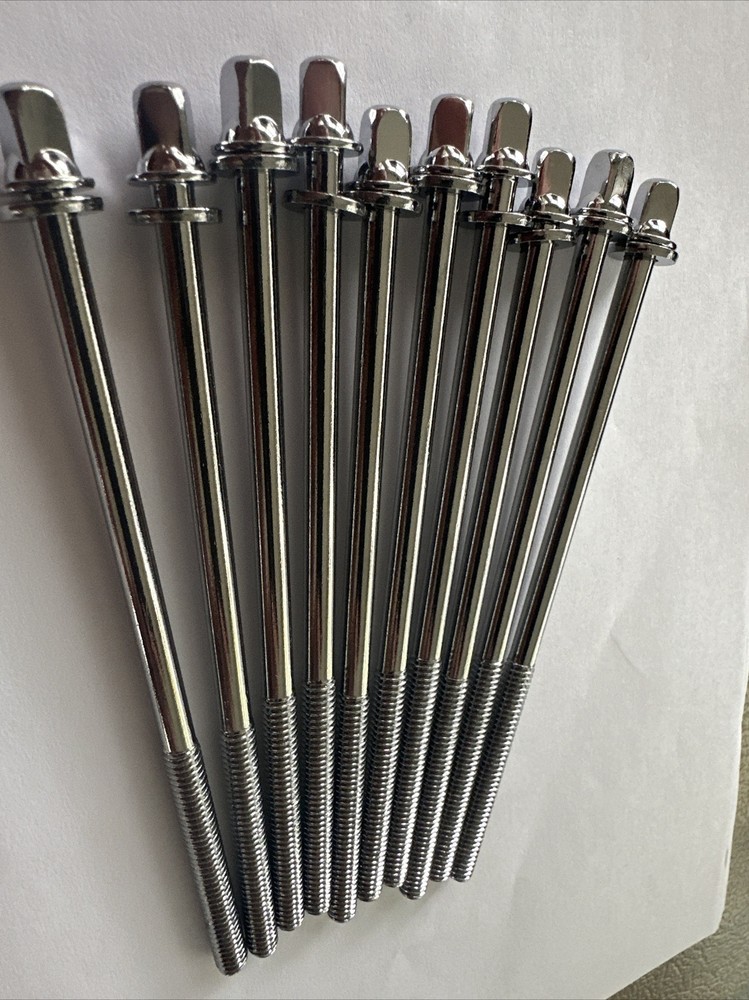10 Drum Tension Rods 4 1/2”(115mm) Chrome w/fixed Washers Thread Diameter 7/32"