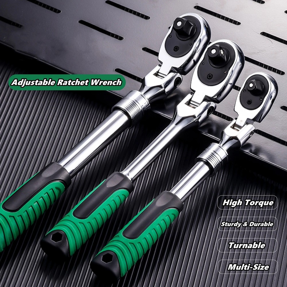 Adjustable Ratchet Wrench Set with Extendable Handle and 72 Tooth