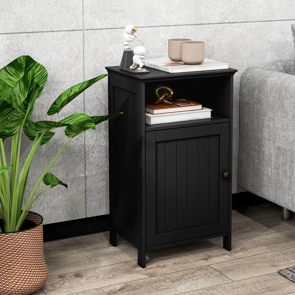 Bathroom Floor Storage Cabinet Side Table w/ Open Compartment & Adjustable Shelf