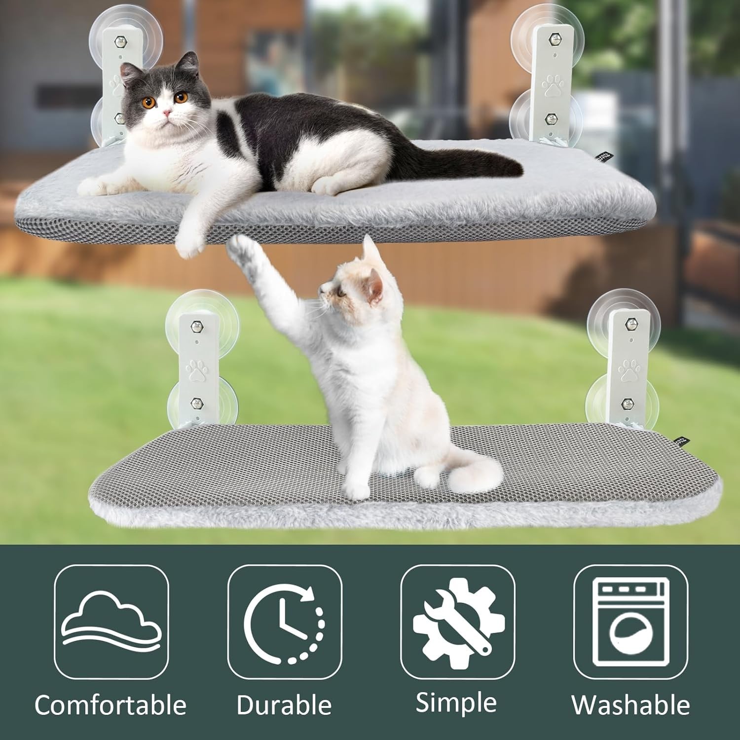 Foldable Cat Window Hammock Perch - Cordless Lounger for Indoor Cats, M Size
