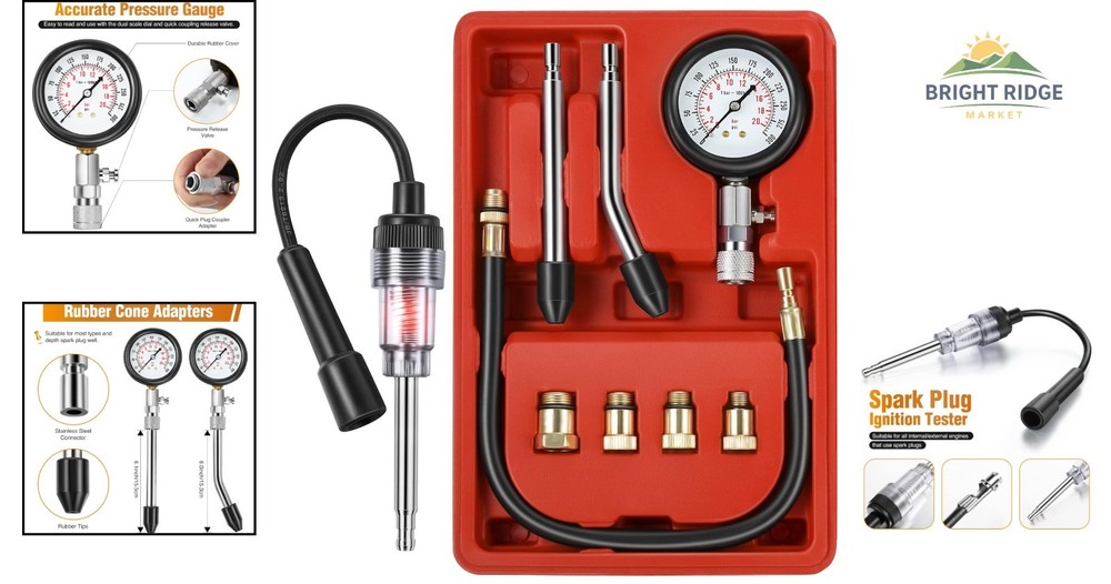 Universal Engine Testing Tools Set with Compression Gauge and Adapters Included