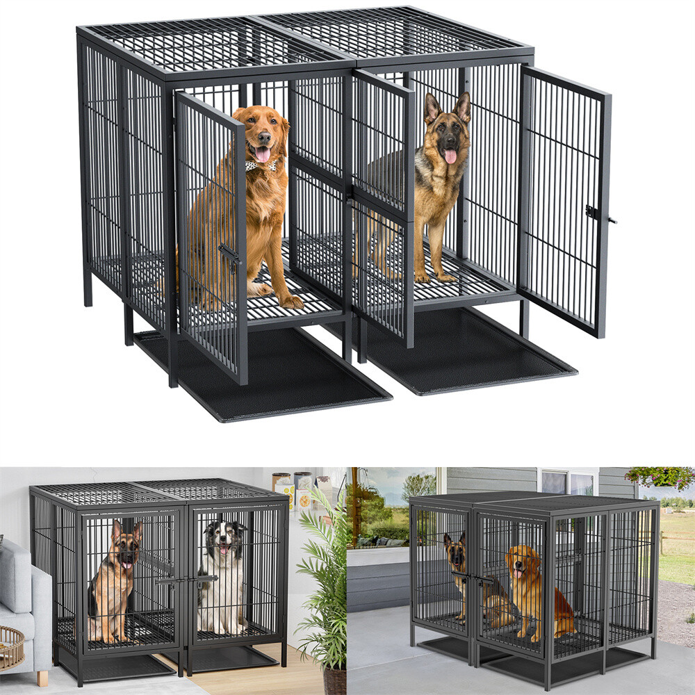 Dog Cage Removable Tray & Divider Double-Door Dog House Heavy Pet Crate Kennels