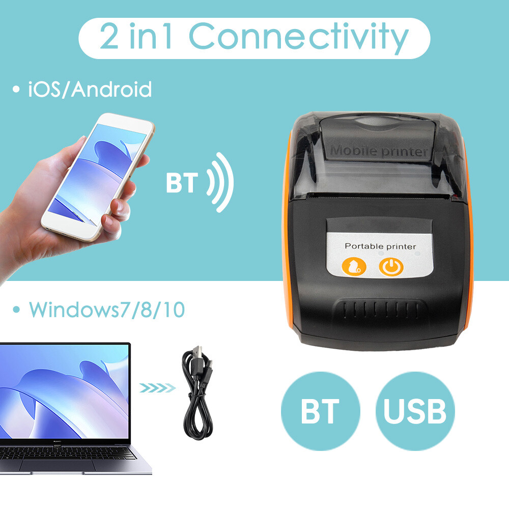 GOOJPRT 58mm Portable BT &USB Thermal Receipt Printer Mini Wireless Printer O7I9