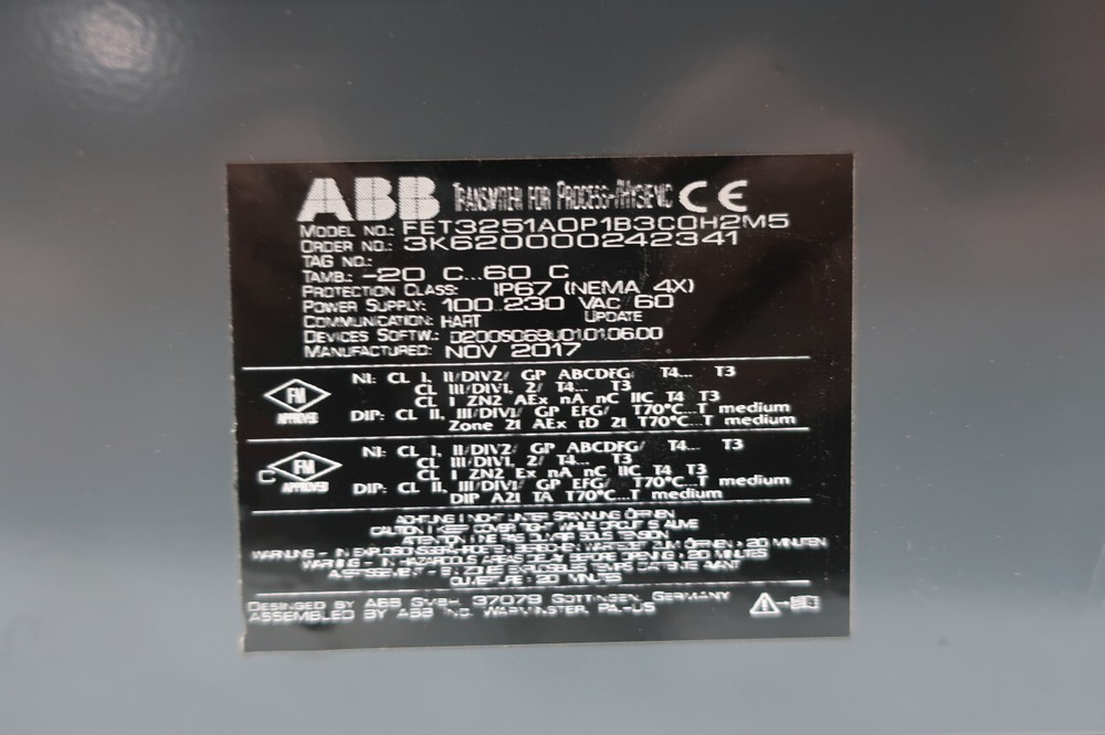 Abb FET3251A0P1B3C0H2M5 Processmaster Hart Electromagnetic Flowmeter 100-230v-ac