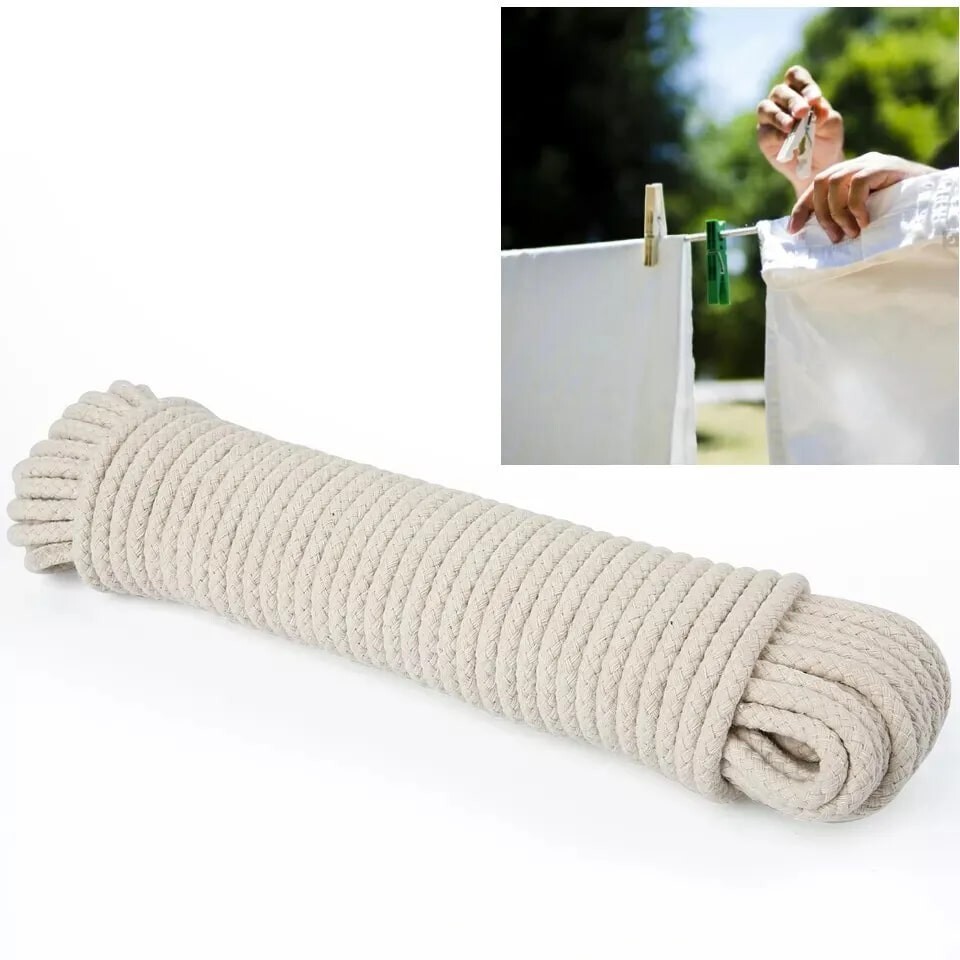 1 pc #6 Natural Color 100 Ft Cotton Clothesline Rope Multi Use Arts and Crafts