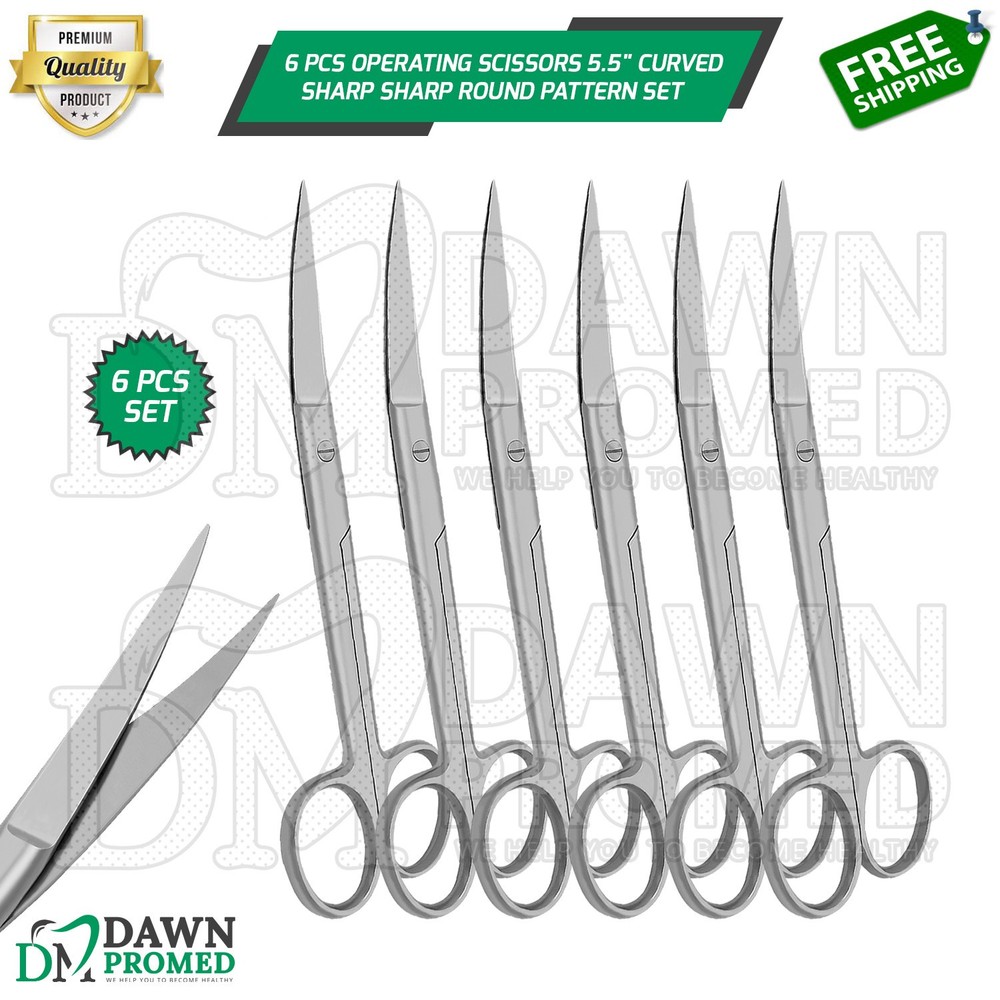 6 Pcs Operating Scissors 5.5" Curved Sharp Sharp Round Pattern Surgical Set